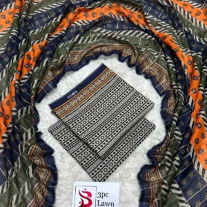 3 Piece Printed Blue Color Unstitched Suit